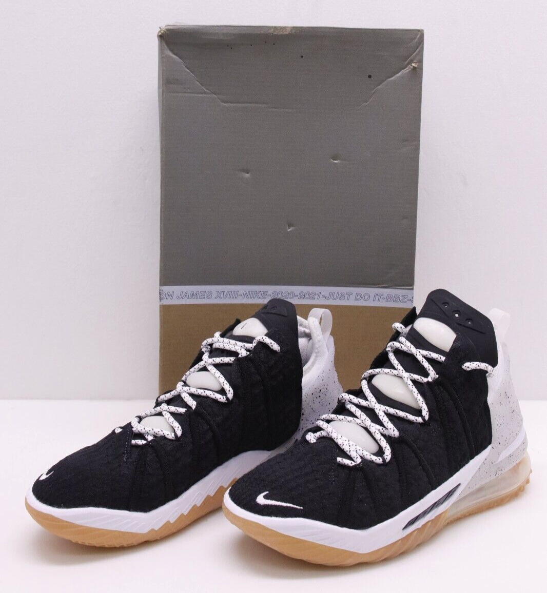 Nike LeBron XVIII Black White Gum Med Brown Shoes CQ9283-007 Men's