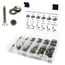 Stainless Steel Phillips Flat Head Sheet Metal Screw Kit w/ Cup Washers - 601pcs