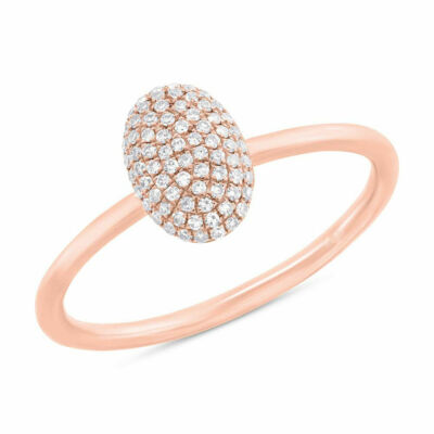 Diamant Pave Oval Kuppelform Ring 14K Rotgold Natürlicher Rundschliff 0,14ct