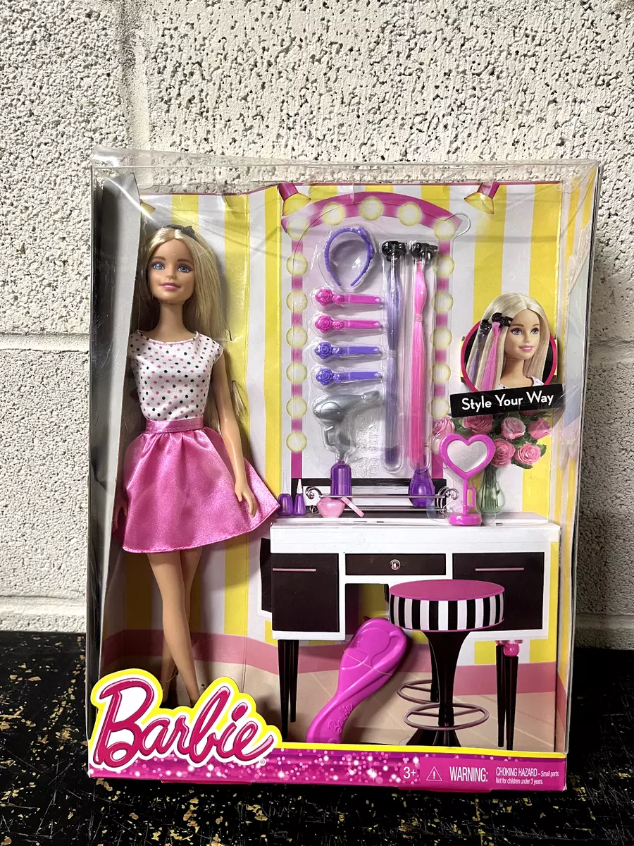 Barbie Doll Style Your Way w Hair Accessories 2015 DJP92 NEW DAMAGED PACKAGING