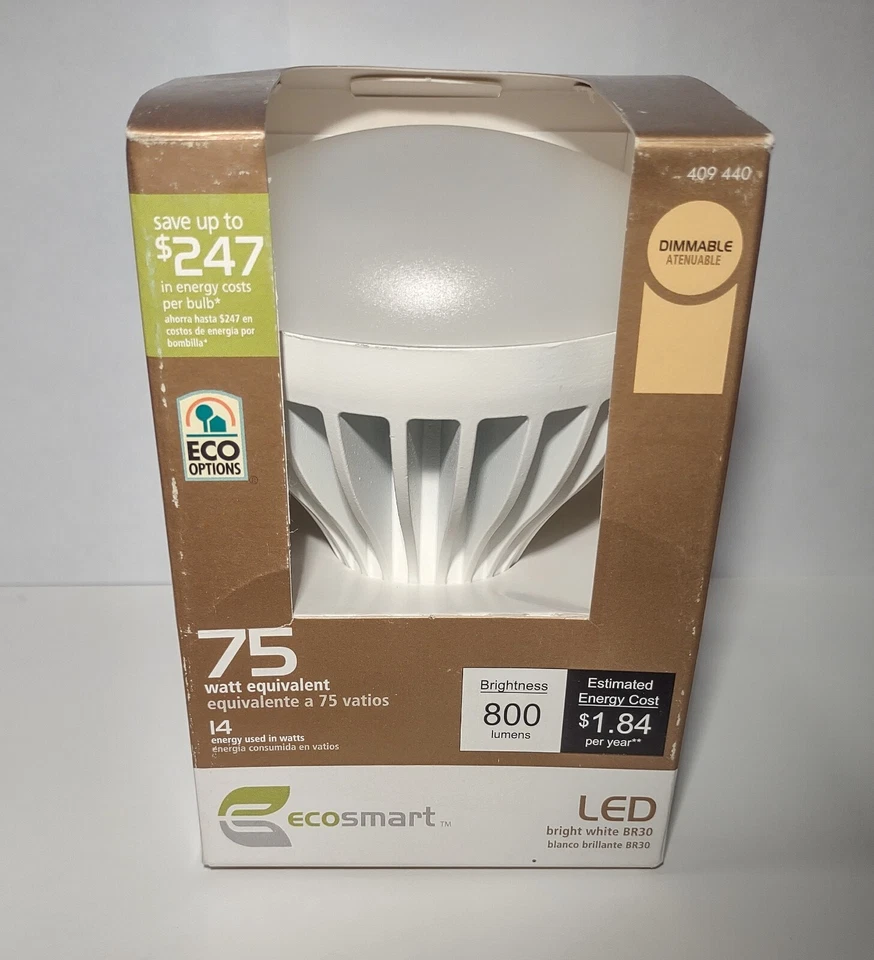 EcoSmart LED Dimmable BR30 Lamp 800 Lumens (75W equivalent) 409-440 NEW IN BOX! - Image 4 of 4