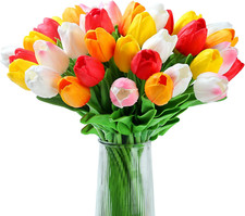20Pcs Artificial Tulips Flowers 14" Tulips Faux Flowers Real Touch Tulip Fake Fl