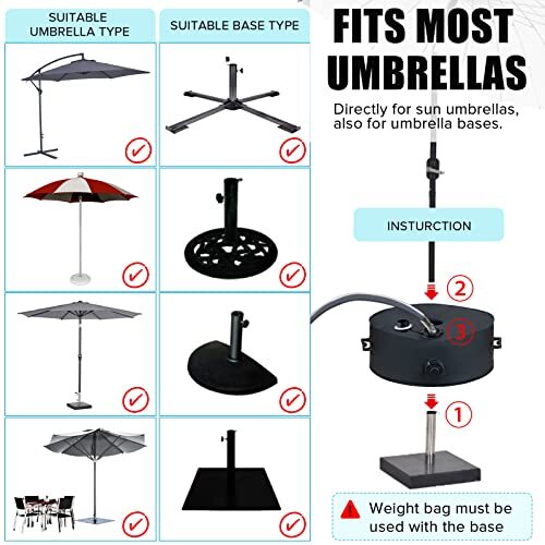 1000D Umbrella Base Weight Bag, Black, 50 lbs, 3.15 in Diameter, Fits