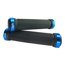 RNX Lock on Blue Bike Grips MTB BMX Mountain Bike Handlebar Grips with End Caps