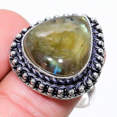 Labradorite Gemstone Handmade 925 Sterling Silver Jewelry Ring Size 9.25 (US)