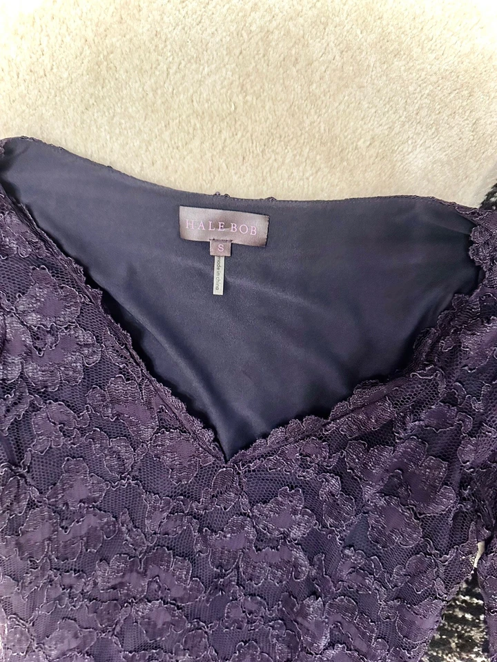 Hale Bob Sheer Lace Long Sleeve Fitted V Neck Size Small - Image 3 of 4