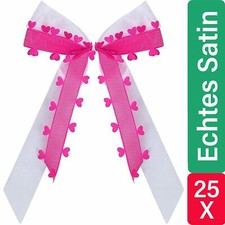 25 Autoschleifen Pink mit Herzen Antennen Schleifen Schmuck Hochzeit Deko Set 