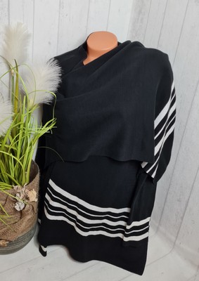 GERRY WEBER Damen Poncho Cape Strickjake Gr. L Schwarz Gestreift NEU Herbst
