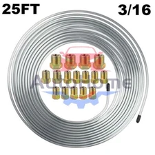 Brake Line Tubing Kit - Flexible Double Galvanized Steel 25 Ft. 3/16 16 Fittings