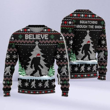 Bigfoot Ugly Christmas Sweater  Funny Sasquatch Holiday Sweatshirt Camping Xmas