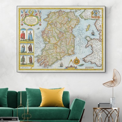 1610 John Speed Kingdom of Ireland Map   Heraldry & Provincial Borders History