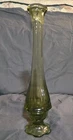 Vintage Fenton Valencia  Olive Green Flower Footed Swung Vase 11.5in Tall