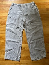 FLAX Pants Womens Medium Beige Linen Wide Leg Elastic Waist  Zipper