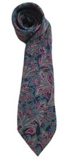 VTG Paisley Print 100 Silk Neck Tie Handmade In China Teal Fuscia Purple Navy