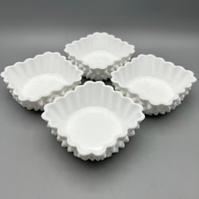 Fenton White Square Hobnail Glass Bowls with Scalloped Edge 5"W