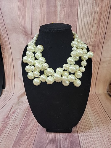 Vintage Kenneth Jay Lane 3 Strand Faux Pearl Chunky Statement Choker Necklace - Picture 3 of 8