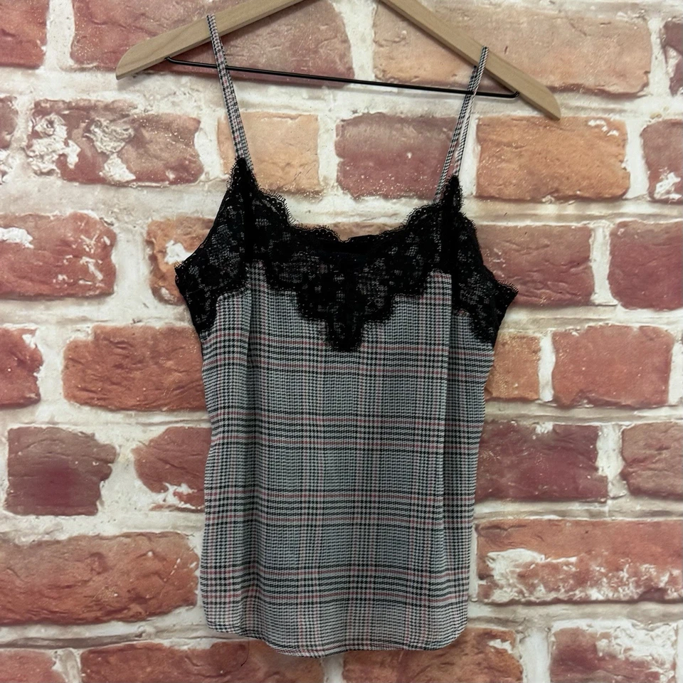 Camiseta sin mangas Abercrombie & Fitch para mujer XS negra blanca roja pata de gallo encaje camisola Foto 2 de 4