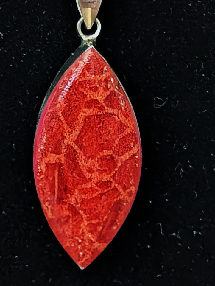 Collar de plata de ley rojo esponja coral lágrima y cadena serpiente Foto 2 de 4