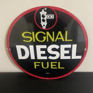 VINTAGE SIGNAL DIESEL FUEL GASOLINE OIL PORCELAIN SIGN