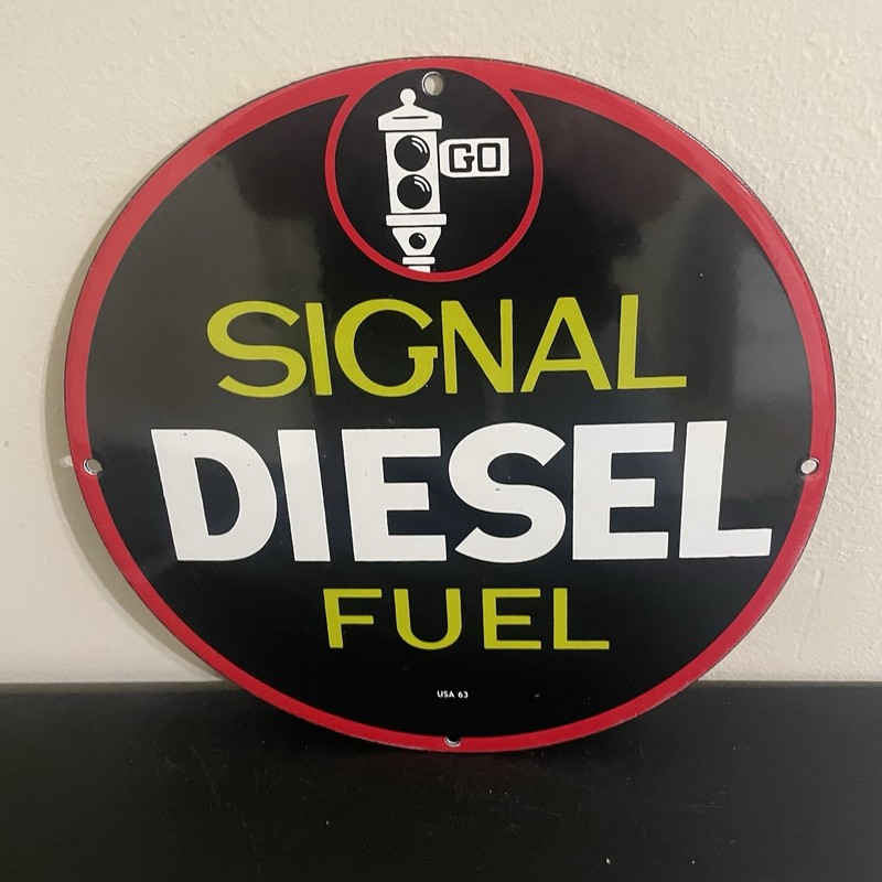VINTAGE SIGNAL DIESEL FUEL GASOLINE OIL PORCELAIN SIGN