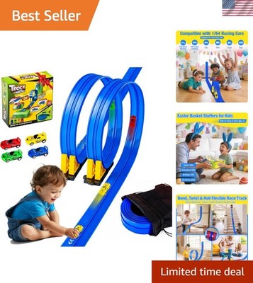 Flex Tracks 16.4 Ft Flexible Race Track for Kids Portable DIY Roll-Up Race Ca...