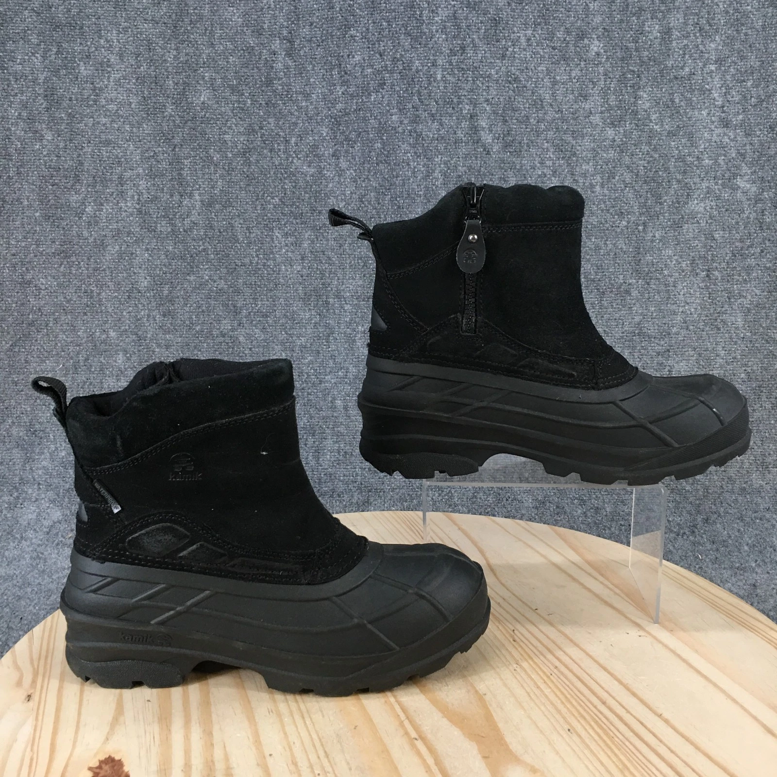 Kamik Boots Mens 10 Black Champlain 3 Waterproof Winter Suede Side Zip Round