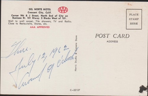 Del Norte Motel Crescent City CA. Chrome Postcard - Picture 2 of 2