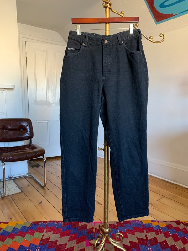 Vintage Lee Black High Waisted Mom Jeans 12P Petite Tapered Leg