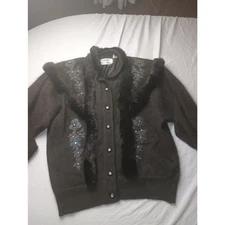 Vintage Baluchi Creation Angora Rabbit Hair Cardigan Brown Fur Women Large