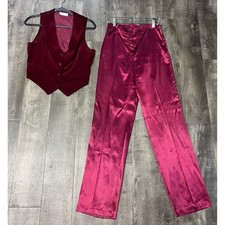 Gilet vintage velluto e pantaloni raso donna 13 gamba larga Giappone set retrò marrone