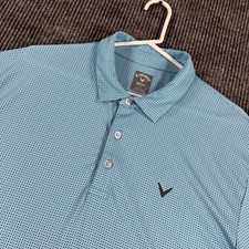 Callaway Polo Shirt Mens Large Blue Geometric Short Sleeve Golf Performance