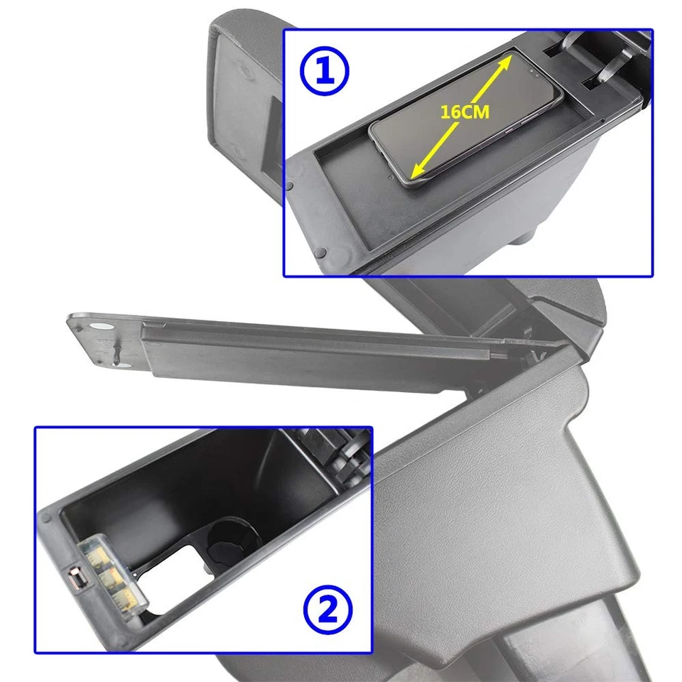 Center Armrest Console for Smart Fortwo 453 2014-2019 Storage Box USB Interface - Image 4 of 4