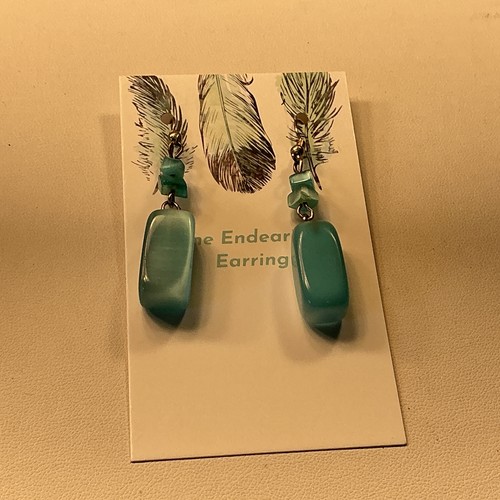 Fashion Earrings Aqua Cat's Eye Glass Silver Tone Pierced Drop Lot 57A - Picture 3 of 3