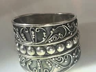 VTG Sterling Silver SOLID 925 ISRAEL Ornate Wide Band Ring CIGAR SZ 9 5g AMULET