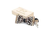 Handmade Tribal Guinea Feather Bow Tie  Lapel Pin Set - Unique Wedding
