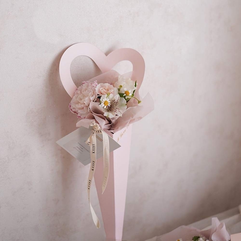 Lovely Heart Single Flower Sleeve Floral Bouquet Bags Gift Florist Box Packag...