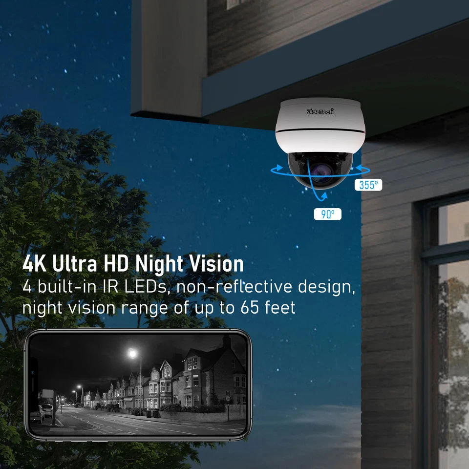 JideTech PTZ 8MP/4K 5X Zoom Security Camera Auto Tracking PoE Dome PTZ Camera - Image 3 of 4