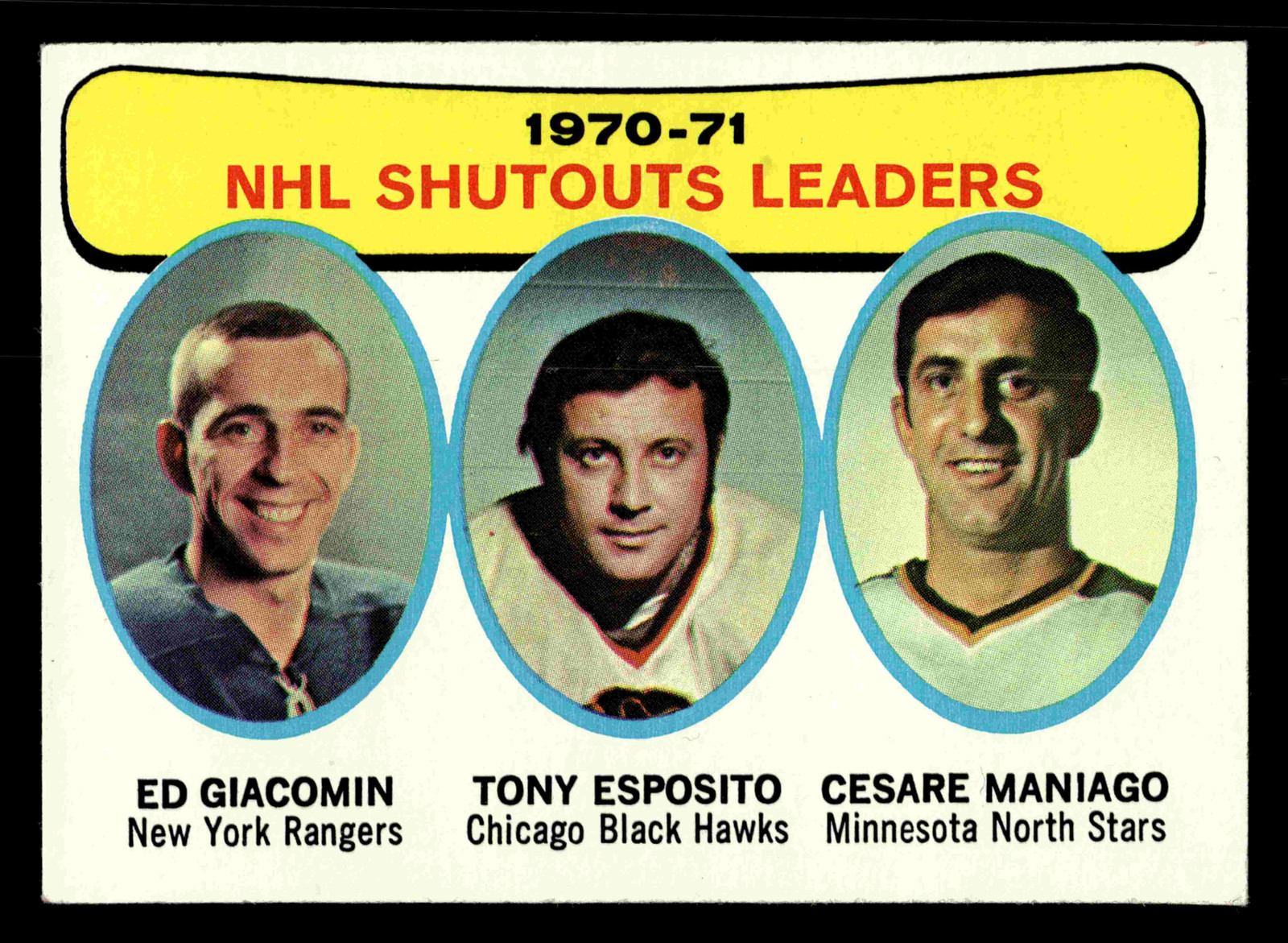 1971-72 Topps Shutouts Leaders (Ed Giacomin / Tony Esposito / Cesare Maniago) #5