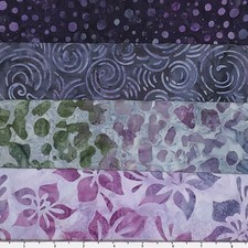 Lot of 4 1 Yard Cuts 100 Cotton Quilting Batik Fabric Purple Green Grey 431A