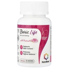 Boric Life, Boric Acid, 600 mg, 30 Vaginal Suppositories