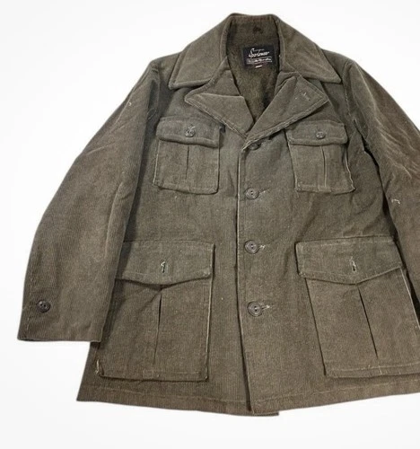 Vintage Sears Corduroy Jacket Mens 42 Green Fur Lined Coat 70s - product listing photo