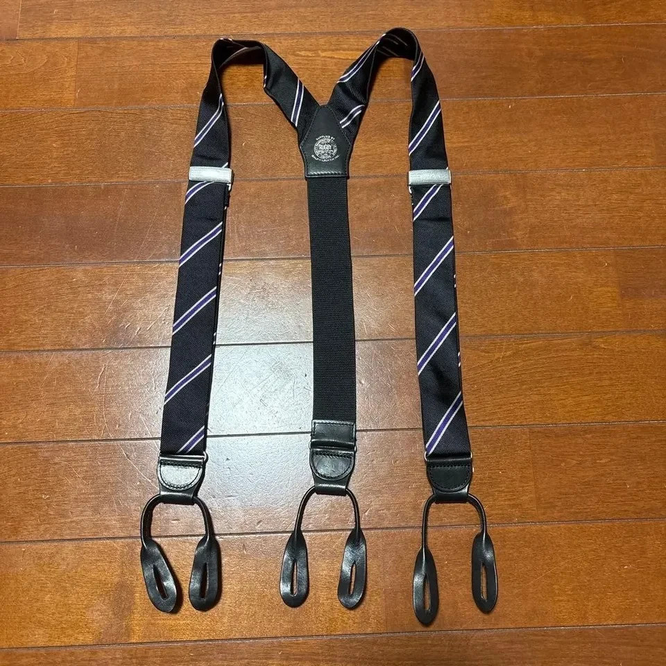 RALPH LAUREN RUGBY Suspenders Men's Striped Pattern With Leather Ends