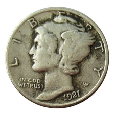 1921 D Mercury Dime Low production in the first year As shown in the figure