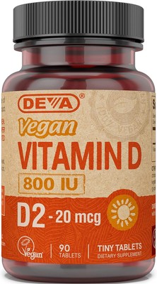 DEVA Vegan Vitamin D2 800 IU, Ergocalciferol Supplement with No Animal Ingredien