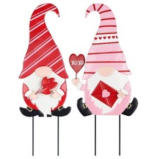 Valentines Day Yard Decorations 2 Metal Gnome Garden Stakes XOXO Sign Outdoor