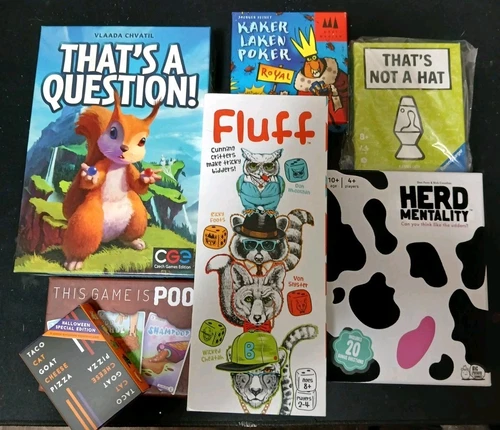 Party Game Bundle -- 7 Games || Fluff, Cockroach Poker, That's Not a Hat, More!