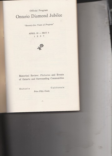 ONTARIO CALIFORNIA 1957 DIAMOND JUBILEE PROGRAM - Picture 2 of 4