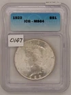 1923 Peace Dollar, ICG MS 64, Graded in Holder