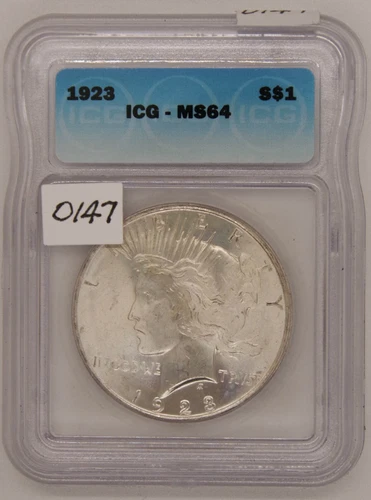 1923 Peace Dollar, ICG MS 64, Graded in Holder