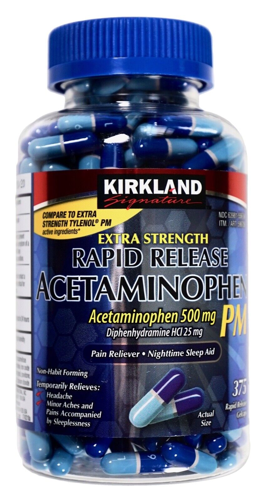 Kirkland Rapid Release Extra-Strength Acetaminophen 500mg PM, 375 Gelcaps  96619596751